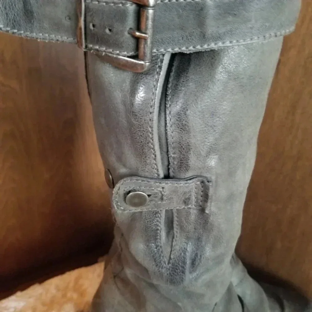 Mjus Renata 2 Leather Tall Boots Adjustable Wide Calf Green 38